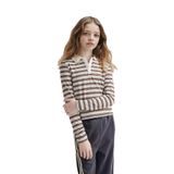 DeFacto Slim Fit Fitilli Çizgili Kaşkorse Polo Tişört Kız Çocuk, 11-12 Yaş, G0874A826SP, Kahve-BN319, Kız Çocuklar
