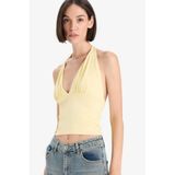 DeFacto Slım Fıt Halter Yaka Atlet, L, F7678AX25AU, Sarı-YL252, Kadın