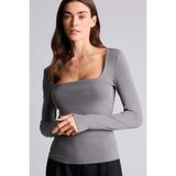 DeFacto Slim Fit Kare Yaka Basic Düz Modal Uzun Kollu Tişört, 2XL, G8527AX26SP, Gri-GR449, Kadın