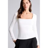 DeFacto Slim Fit Kare Yaka Basic Düz Modal Uzun Kollu Tişört, S, G8527AX26SP, Ekru-ER105, Kadın