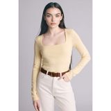 DeFacto Slim Fit Kare Yaka Basic Düz Modal Uzun Kollu Tişört Sarı, S, G8527AX26SP, Sarı-YL240, Kadın