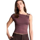 DeFacto Slim Fit Kayık Yaka Kısa Kollu Tişört, L, H1586AX26SM, Kahve-BN334, Kadın