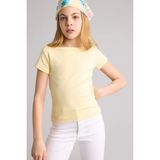 DeFacto Slim Fit Kayık Yaka Ribana Kısa Kollu Sarı Tişört Kız Çocuk G1147A826SM - Sarı-YL498 - 5 - 6 Yaş