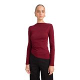 DeFacto Slim Fit Kayık Yaka Ribana Uzun Kollu Bordo Tişört, 2XL, G1581AX25AU, Bordo-BR115, Kadın