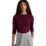 DeFacto Slim Fit Kayık Yaka Uzun Kollu Bordo Tişört, M, F9029AX25AU, Bordo-BR210, Kadın