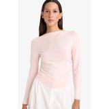 DeFacto Slim Fit Kayık Yaka Uzun Kollu Tişört, L, F9029AX26SP, Pembe, Kadın
