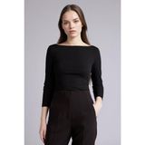 DeFacto Slim Fit Kayık Yaka Uzun Kollu Tişört, M, G9577AX26SP, Siyah-BK81, Kadın