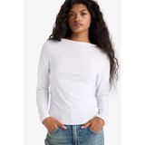 DeFacto Slim Fit Kayık Yaka Uzun Kollu Tişört, S, F9029AX25AU, Beyaz-WT83, Kadın