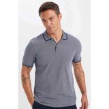 DeFacto Slim Fit Kıvrılmaz Polo Yaka Kol Bantlı Pamuklu Tişört, S, D0033AXNS, Lacivert-NV241, Erkek