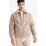DeFacto Slim Fit Kürklü Polo Yaka Astarlı Fermuarlı Cepli Süet Mont A3869AX25WN - Bej