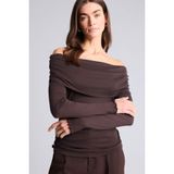 DeFacto Slim Fit Omzu Açık Ribana Tişört, M, G8072AX26SP, Kahve, Kadın