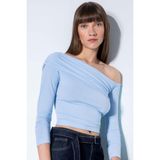 DeFacto Slim Fit Omzu Açık Uzun Kollu Basic Bluz, XL, D4559AX24AU, Mavi-BE745, Kadın