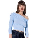DeFacto Slim Fit Omzu Açık Uzun Kollu Bluz, 2XL, D4559AX24AU, Mavi-BE745, Kadın