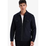 DeFacto Slim Fit Polo Yaka Astarlı Fermuarlı Mont, L, Slim Fit Polo Yaka Astarlı Fermuarlı Mont, Lacivert, Erkek
