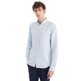 DeFacto Slim Fit Polo Yaka Dokulu Uzun Kollu Gömlek, M, T2066AZ25SP, Mavi, Erkek
