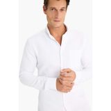 DeFacto Slim Fit Polo Yaka Dokulu Uzun Kollu Gömlek, S, T2066AZ25SP, Beyaz, Erkek