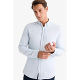 DeFacto Slim Fit Polo Yaka Dokulu Uzun Kollu Gömlek, S, T2066AZ25SP, Mavi, Erkek