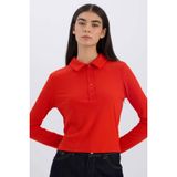 DeFacto Slim Fit Polo Yaka Fitilli Kaşkorse Uzun Kollu Tişört, S, D8720AX24AU, Kırmızı, Kadın