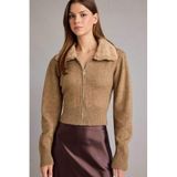 DeFacto Slim Fit Suni Kürk Yaka Hırka, M, G9000AX25WN, Bej-BG157, Kadın