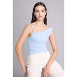 DeFacto Slim Fit Tek Omuzlu Bürümcük Atlet, M, H3875AX26SM, Mavi, Kadın