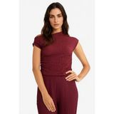 DeFacto Slim Fit Tek Omuzlu Bürümcük Bluz, S, TYC5998E345A5880050E9C500, Bordo-BR237, Kadın