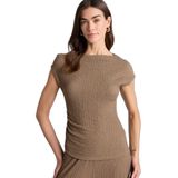DeFacto Slım Fıt Tek Omuzlu Bürümcük Kısa Kollu Tişört, 2XL, H0557AX26SM, Kahve-BN229, Kadın