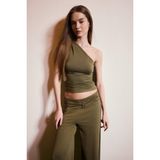 DeFacto Slim Fit Tek Omuzlu Kadın Atlet, L, H1596AX26SM, Haki