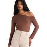 DeFacto Slim Fit Tek Omuzlu Uzun Kollu Tişört Kahverengi, 2XL, G0105AX25AU, Kahve-BN318, Kadın