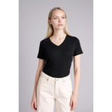 DeFacto Slim Fit V Yaka Basic Düz Ribana Kısa Kollu Tişört, L, I1080AZ26SP, Siyah, Kadın