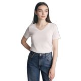 DeFacto Slim Fit V Yaka Basic Düz Ribana Kısa Kollu Tişört, M, I1080AZ26SP, Ekru, Kadın