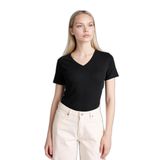 DeFacto Slim Fit V Yaka Basic Düz Ribana Kısa Kollu Tişört, M, I1080AZ26SP, Siyah, Kadın