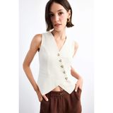 DeFacto Slim Fit V Yaka Keten Yelek, 40, Slim Fit V Yaka Keten Yelek, Beyaz-WT34, Kadın