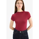 DeFacto Slim Fit Yarım Balıkçı Yaka Kısa Kollu Tişört, M, E5906AXER105MBK, Bordo, Kadın
