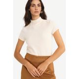 DeFacto Slim Fit Yarım Balıkçı Yaka Kısa Kollu Tişört, M, G1734AX25WN, Bej-BG350, Kadın
