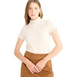 DeFacto Slim Fit Yarım Balıkçı Yaka Kısa Kollu Tişört, S, G1734AX25WN, Bej-BG350, Kadın