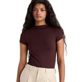 DeFacto Slim Fit Yarım Balıkçı Yaka Kısa Kollu Tişört, XL, E5906AX25AU, Kahve, Kadın