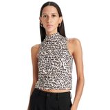 DeFacto Slim Fit Yarım Balıkçı Yaka Leopar Desenli Kolsuz Bluz, XL, D5542AX24AU, Kahve-BN287, Kadın