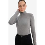 DeFacto Slim Fit Yarım Balıkçı Yaka Ribana Uzun Kollu Tişört G6608AX25WN - Gri-GR361