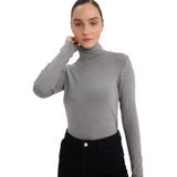 DeFacto Slim Fit Yarım Balıkçı Yaka Ribana Uzun Kollu Tişört, M, G6608AX25WN, Gri-GR361, Kadın