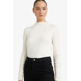 DeFacto Slim Fit Yarım Balıkçı Yaka Ribana Uzun Kollu Tişört, XL, G7701AX25WN, Beyaz-WT46, Kadın