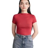 DeFacto Slim Fit Yarım Balıkçı Yaka Tişört, M, E5906AX26SP, Bordo-BR188, Kadın