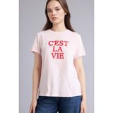 DeFacto Slogan Baskılı Penye Kısa Kollu Tişört, M, H1922AX26SM, Pembe-PN671, Kadın
