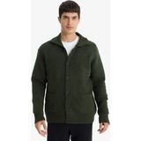 DeFacto Standart Fit Balıkçı Yaka Düğmeli Cepli Triko Hırka E8396AX25CW - Haki-KH444