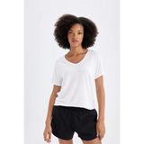 DeFacto Standart Fit Bisiklet Yaka Sporcu Kısa Kollu Tişört, XS, D1906AX24HS, Beyaz-WT80, Kadın