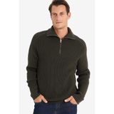 Defacto Standart Fit Dik Yaka Fermuarlı Triko Kazak, Xl, D4209AX24WN, Haki, Erkek
