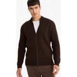 DeFacto Standart Fit Dik Yaka Fermuarlı Yün Karışımlı Triko Hırka F2983AX25WN - Kahve-BN497