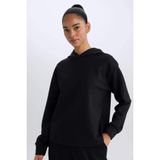 Defacto Standart Fit Kapüşonlu Skuba Dalgıç Kumaş Sporcu Basic Düz Sweatshirt, L, A5626AX25SP, Siyah, Kadın