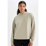 Defacto Standart Fit Kapüşonlu Skuba Dalgıç Kumaş Sporcu Basic Düz Sweatshirt, S, A5626AX24AU, Haki, Kadın