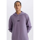 DeFacto Standart Fit Kapüşonlu Skuba Dalgıç Kumaş Sporcu Sweatshirt, M, D7364AX25SP, Mor-PR506, erkek