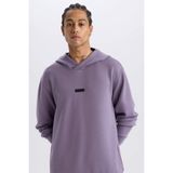 DeFacto Standart Fit Kapüşonlu Skuba Dalgıç Kumaş Sporcu Sweatshirt, S, D7364AX25SP, Mor-PR506, erkek